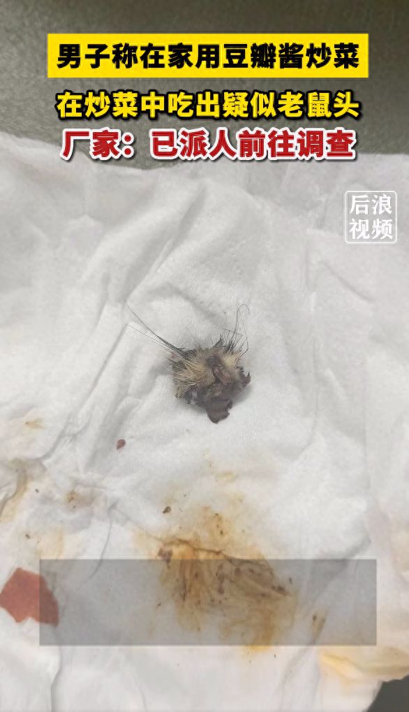 男子称在家用豆瓣酱炒菜吃出鼠头(图1)